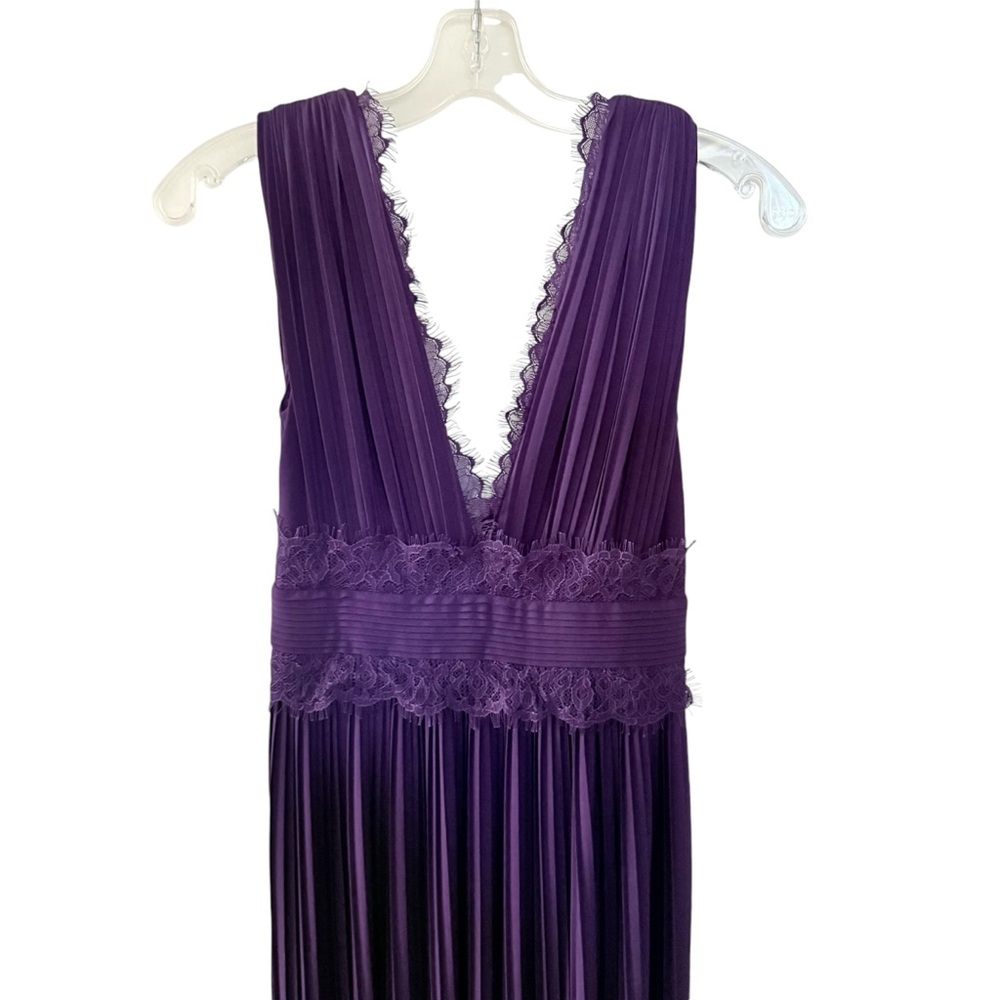 ASOS Dark Purple Pleated Maxi Dress Size 4 V Neck Lace Prom Wedding Guest Slits - Picture 4 of 16